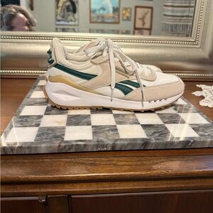 EUC Reebok Women's White and Green / Gold Sneakers